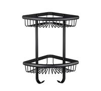 Wmmner Wall-Mounted Three-Tiered Mesh Basket Storage Shelf With Hooks - Space-Saving Organizer For Bathroom, Kitchen, Or Corner Use - Ideal For Clutter-Free Living/Negro Festoneado Doble Capa Wit Ulz
