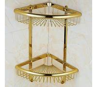Wmmner Wall-Mounted Three-Tiered Mesh Basket Storage Shelf With Hooks - Space-Saving Organizer For Bathroom, Kitchen, Or Corner Use - Ideal For Clutter-Free Living/Doble Capa Festoneada de Oro con