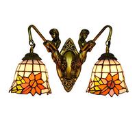 Wmmner Wall Sconces, British Modern Mermaid Corridor Double Head Wall Lamp Stained Glass Living Room Dining Room Sun Flower Decoration Wall Lamp