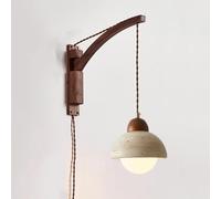 Wmmner Wall Sconces For Bedroom In Swing Arm Wall Mount Reading Light For Bedroom Natural Marble Stone Wall Lamp Rustic Vintage Wood Wall Lighting For Farmhouse Bedside Living Room B/Estilo C