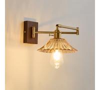 Wmmner Wall Sconces For Bedroom Indoor Vintage Amber Glass Swing Arm Metal Adjustable Wall Mounted Reading Light Fixture Hardwired Modern Farmhouse Wall Lamp For Living Room Bedside Study