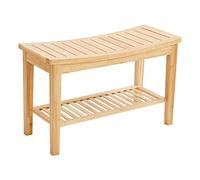Wmmner Waterproof Bamboo Corner Shower Stool With Storage Shelf 2-Tier Bath Bench For Shaving Legs Wooden Bathroom Seat Perfect For Small Spaces/C/Talla Única