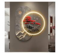 Wmmner Welcoming Pine Wall Picture Light Inside Creative Oriental Landscape Mural Sconces Lamp Led, Modern Wall Hanginging For Home Hotel Bar Lobby(Green,75X90Cm/29.5X35.4In) (Green 67X80Cm/26.4X3/Roj