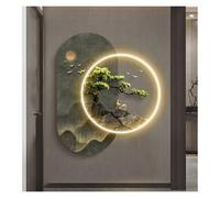 Wmmner Welcoming Pine Wall Picture Light Inside Creative Oriental Landscape Mural Sconces Lamp Led, Modern Wall Hanginging For Home Hotel Bar Lobby(Green,75X90Cm/29.5X35.4In) (Green 67X80Cm/26.4X3/Ver