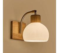 Wmmner White Glass Wall Lamp, Nordic Retro Solid Wood Wall Sconce Half Globe Wall Lighting For Loft Living Room Bedroom Bedside Reading(Round Base)/Base Cuadrada