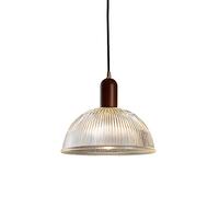 Wmmner Wood Lamp With Ribbed Dome Glass Shade, Vintage Ceiling Hanging Light E27 Mini Chaner, Wooden Suspended Lamps For Kitchen Island Dining Room Bedroom Bedside/Diámetro 21,5 cm
