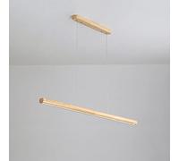Wmmner Wood Linear Strip Lighting Fixture Minimalist Led Chaner, 16W 3 Color Mode Ceiling Hanging Lamp, Modern Suspension Lights Bar For Dining Room Kitchen Island
