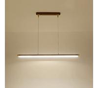 Wmmner Wood Linear Strip Lighting Fixture Minimalist Led Chaner, 16W 3 Color Mode Ceiling Hanging Lamp, Modern Suspension Lights Bar For Dining Room Kitchen Island