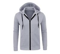 Wmmner Zip Up Hoodie Fall Fashion Solid Color Elegant Pockets Draw Stdating Going Out Casual Sweatshirt Slim Fit Stylish Comfortable Thick Thermal Sweatshirt/Gris/Xxl