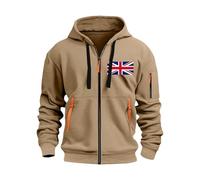Wmmner Zip Up Hoodie Mens Fashionable Graphic Contrast Zipper Full Zip Multiple Pockets Trendy Design Long Sleeve Sweatshirt Jacket Casual Comfy Fall Outdoor Top/Caqui/3Xl