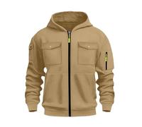 Wmmner Zip Up Hoodies Multiple Pockets Contrast Zipper, Stylish Casual Cargo Military Long Sleeve Full Zip Hoody Sweatshirts Casual Fashion Trendy Look Jackets/Caqui/M