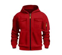 Wmmner Zip Up Hoodies Multiple Pockets Contrast Zipper, Stylish Casual Cargo Military Long Sleeve Full Zip Hoody Sweatshirts Casual Fashion Trendy Look Jackets/Vino/S
