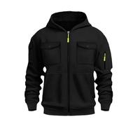 Wmmner Zip Up Hoodies Multiple Pockets Contrast Zipper, Stylish Casual Cargo Military Long Sleeve Full Zip Hoody Sweatshirts Casual Fashion Trendy Look Jackets/Negro/M