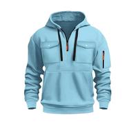 Wmmner Zipper Hoodie Autumn Winter Button Chest Pockets Casual Fall Fashion Stylish Comfortable Long Sleeve Workout Gym Regular Fit Sweatshirt/Azul Cielo/M