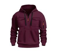 Wmmner Zipper Hoodie Autumn Winter Button Chest Pockets Casual Fall Fashion Stylish Comfortable Long Sleeve Workout Gym Regular Fit Sweatshirt/Vino/3Xl