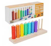 Wmqbjta Anillos Apilables para Niños Torre de Aprendizaje Infantil Juguete de Madera Multicolor Fomenta Cognición Sensorial Adecuado para Educación Preescolar Uso Doméstico
