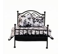 Wmqbjta Cama para Muñecas BJD Metálica Mueble | Metálico, Cama con Estructura Hierro, Ornamental, abatible en Miniatura, +Negro+Floral