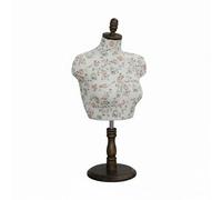 Wmqbjta Maniquí Expositor Torso Femenino con Pie de Madera O Acero y Recubrimiento Textil Exhibición de Prendas , Lino De Canario Dorado , con Disco Redondo De Madera Maciza