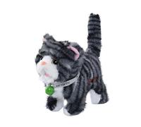Wmqbjta Maullando, Caminando, Juguete de Peluche, Cola Meneándose, Versátil para Niños Pequeños, 18 X 10 X 17 Cm, con Función de Grabación, Rayas Gris Oscuro