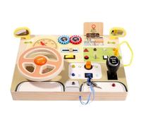 Wmqbjta Simulador de Panel de Conducción Tablero Sensorial Infantil Juguete de Madera con Botones Luces LED Elementos Interactivos y Paneles de Conducción, Tablero De Volante Simulado