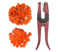 WMYCONGCON - Juego de 100 etiquetas de identificación para ganado con forma redonda 1-100 numeradas con 1 aplicador de alicates para cabras, ovejas, cerdos, perros, naranja, ganado, etiquetas en blanco