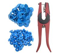 WMYCONGCON - Juego de 100 etiquetas de identificación para ganado con forma redonda 1-100 numeradas con 1 aplicador de alicates para cabras, ovejas, cerdos, perros, ganado, azul, etiquetas en blanco