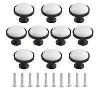 WMYCONGCONG 10 pomos redondos negros para armario de cocina de 33 mm, pomos de cerámica negra y blanca para cajones, tiradores de puerta de armario para oficina en casa