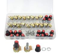 WMYCONGCONG 18 piezas B1K B2K B5K B10K B20K B50K B100K B500K B1M Ohm Eje moleteado lineal Rotary Taper Kit de potenciómetro con tapa (18 piezas)