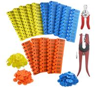 WMYCONGCONG 300 unidades 1-100 números de plástico para orejas de ganado, amarillo, naranja con herramienta de extracción de etiquetas de oreja de ganado y alicates para perros de cabra