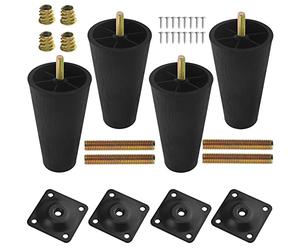 WMYCONGCONG 4 patas de sofá de repuesto para muebles, patas de plástico cónicas de 5 pulgadas con placas de montaje, tornillos de rosca M8, patas modernas negras para armarios, sofás de dos plazas,