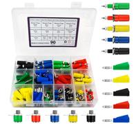 WMYCONGCONG 90 piezas de 5 colores 3 tipos 4 mm conector banana jack socket set set surtido sonda prueba banana conector para audio altavoces amplificadores prueba sondas post jack soldadura