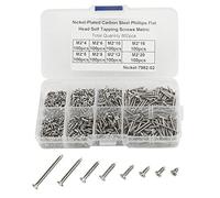 WMYCONGCONG Juego de 800 tornillos M2 Philips de cabeza plana autorroscantes de chapa de acero al carbono niquelado con caja (plata)