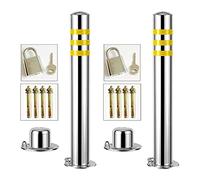 WMYYZYQ Bolardo de bloqueo de espacio de estacionamiento para coche, paquete de 2, poste de metal extraíble con candado para entrada de estacionamiento y callejón, color blanco plateado, 750 x 76 mm