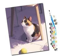 WMZPOY Paint by Numbers Adults El gato que mira y la pelota de tenis DIY Paint by Numbers Paints for Paint by Numbers Canvas Painting Pictures Decoration(16" x 20") frameless