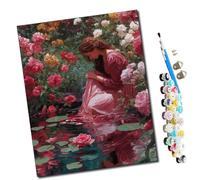 WMZPOY pintar por numeros adultos Chica junto al estanque de rosas DIY pintar por números,pinturas para niños,paint by numbers lienzos para pintar cuadros decoracion(16" x 20")