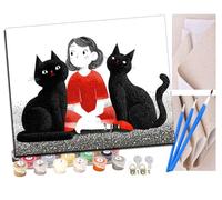 WMZPOY pintar por numeros adultos Gato negro y niña con vestido rojo DIY pintar por números,pinturas para niños,paint by numbers lienzos para pintar cuadros decoracion(16" x 20")