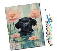 WMZPOY Pintar por números adultos Perro negro del estanque de lotos DIY pintar por números, pinturas para niños, paint by numbers lienzos para pintar cuadros decoración (16" x 20")
