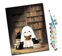 WMZPOY Pintar por numeros para Adultos Estudio de fantasmas y gato negro animados Pintura por números Adultos y para niños-Lienzo pre Dibujado con numeros para Pintar con Pinceles 40x50cm