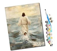 WMZPOY Pintar por numeros para Adultos Jesús cruzando el mar Cuadro de Pintura por números Adultos y para niños-Lienzo pre Dibujado con numeros para Pintar con Pinceles 40x50cm