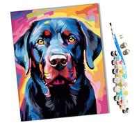 WMZPOY Pintar por numeros para Adultos Labrador negro, perro colorido (6) animados Pintura por números Adultos y para niños-Lienzo pre Dibujado con numeros para Pintar con Pinceles 40x50cm