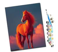 WMZPOY Pintar por Numeros para Adultos Niños Caballo de llama carmesí al atardecer Pintura por Números con Pinceles y Pinturas Decoraciones, DIY Pinturas para el Hogar- (16 * 20 Pulgadas)