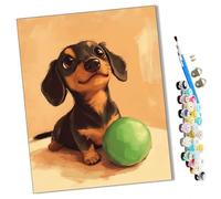 WMZPOY Pintar por numeros para Adultos Perro salchicha y pelota Pintura por números Adultos y para niños-Lienzo pre Dibujado con numeros para Pintar con Pinceles 40x50cm
