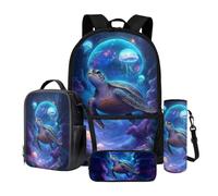 Wnbucioht Juego de mochila escolar 4 en 1 para niños y niñas, bolsa escolar con bolsa de almuerzo, estuche para lápices, botella y funda de agua, Tortuga oceánica, Mochila para niños
