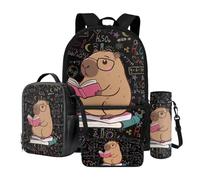 Wnbucioht Juego de mochila escolar 4 en 1 para niños y niñas, bolsa escolar con bolsa de almuerzo, estuche para lápices, botella y funda de agua, Aprendiendo Kapybara, Mochila para niños