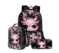 Wnbucioht Mochila 3 en 1 para niños y niños, juego de mochila escolar con aislamiento para almuerzo, soporte para lápices, juegos de mochilas escolares, A Axolotl Floral, Talla única, Juego de mochila