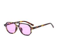 WNCKSQ Gafas de sol vintage con doble puente, cuadradas y poligonales, para hombre y mujer, con remaches, UV400, color morado leopardo, 1