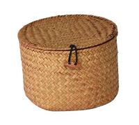 WNDUOKXH Cesta redonda tejida de junco marino, cestas de almacenamiento manuales, organizador tocador, encimera baño, almacenamiento para fiestas. Ideal para vestidores, dormitorios, cosméticos, pan,