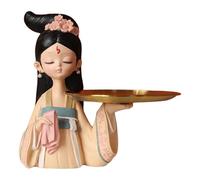 WNDUOKXH Colección de figuras decorativas hechas a mano, esculturas de resina niña antigua para habitación, niña china sosteniendo una bandeja almacenamiento.
