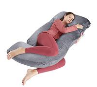 Wndy's Dream Almohada de Embarazo en Forma de J, Almohada de Cuerpo Completo con Funda de Terciopelo, Almohada de Maternidad de 60 Pulgadas para Mujeres Embarazadas, Soporte de Espalda, piernas y