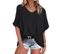 WNEEDU Camisetas Mujer Manga Corta Verano tee Shirt Suelto Oversized T Shirt Verano Casual S-3XL